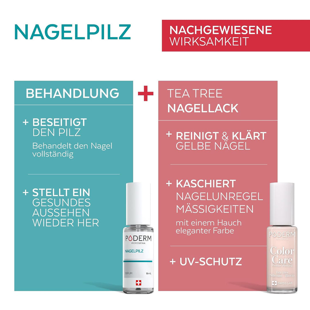 PODERM Nagelpilz 2-in-1 + Nagellack Puderrosa – Antimykotische Pflege, repariert &amp; kaschiert gelblic