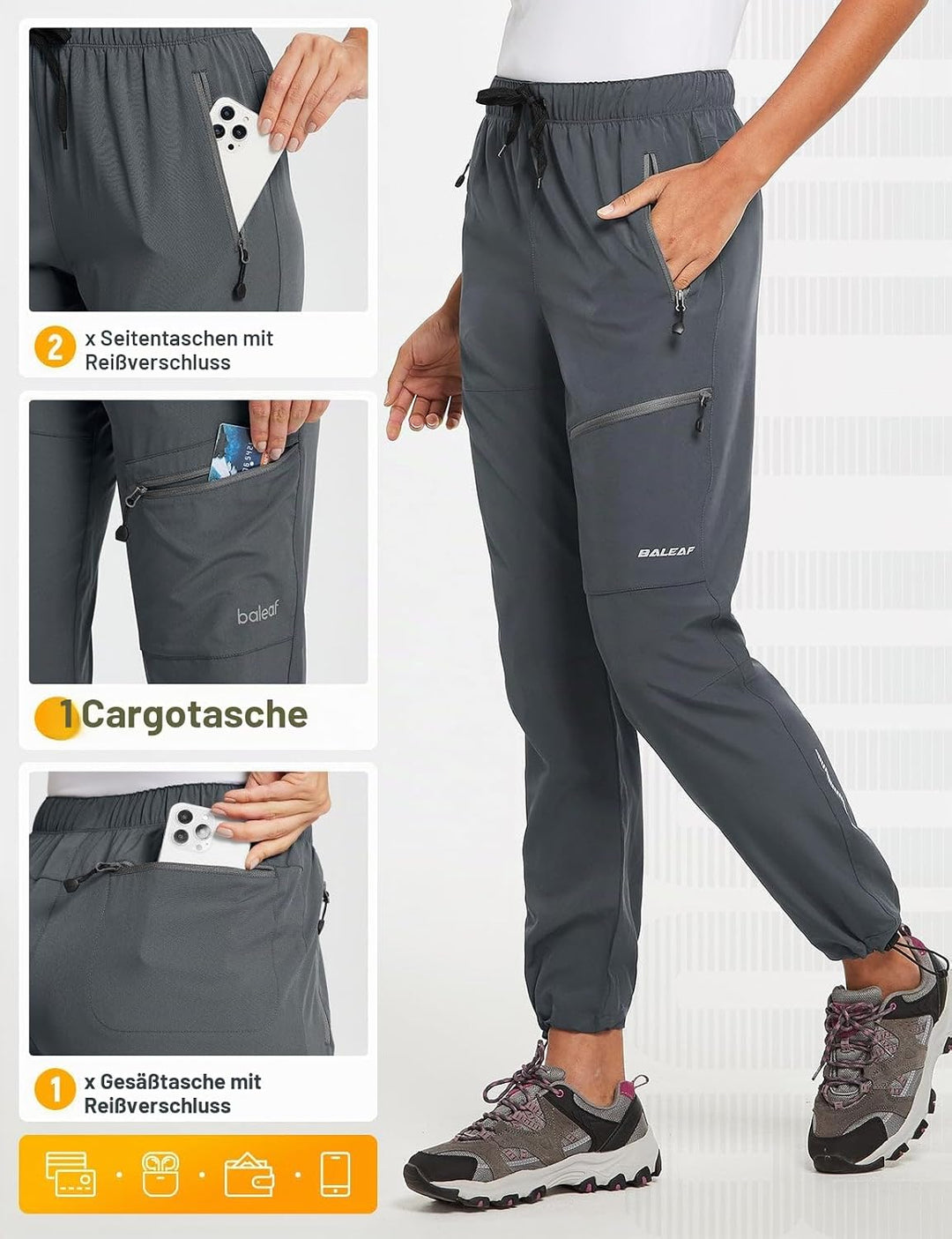 BALEAF Damen Outdoorhose Wanderhose Wasserdicht Schnelltrocknend Leicht Trekkinghose Capris UV Schut