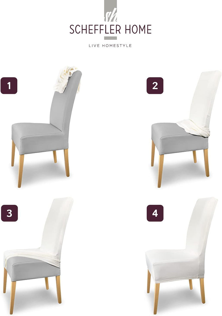 SCHEFFLER-Home Stuhlhussen Stretch Luna/Stuhlhussen 2er Set Anthrazit / / elastische Flanell Stuhlab