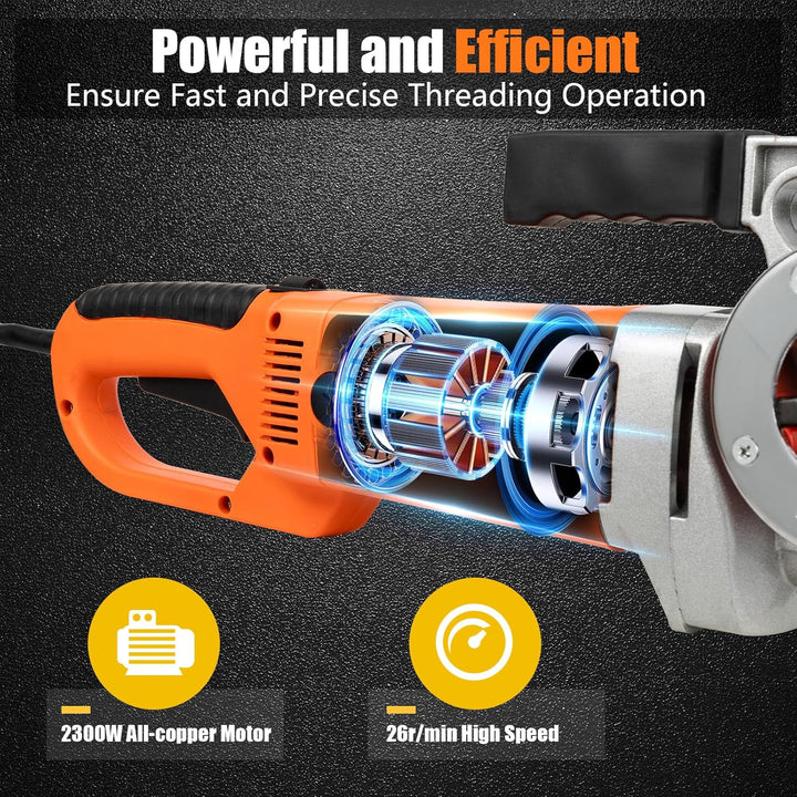 Elektrisch Gewindeschneidmaschine 2300W Gewindeschneider Set Rohrschneider Rohr Einfädler mit 6 Matr