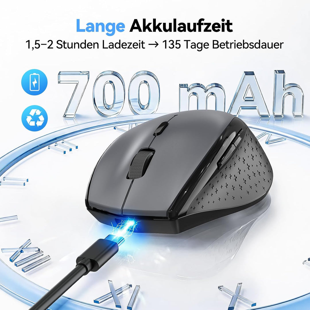 TECKNET PRO Bluetooth Maus Kabellos(2 BT 5.0+ 2,4 GHz) 6400 DPI Funkmaus | Wiederaufladbare, 6 Stufe