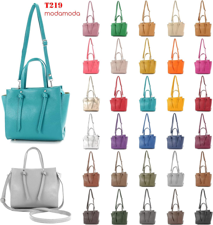 modamoda de - T219 - ital. Damen Henkeltasche Klein aus Leder Weiss, Weiss