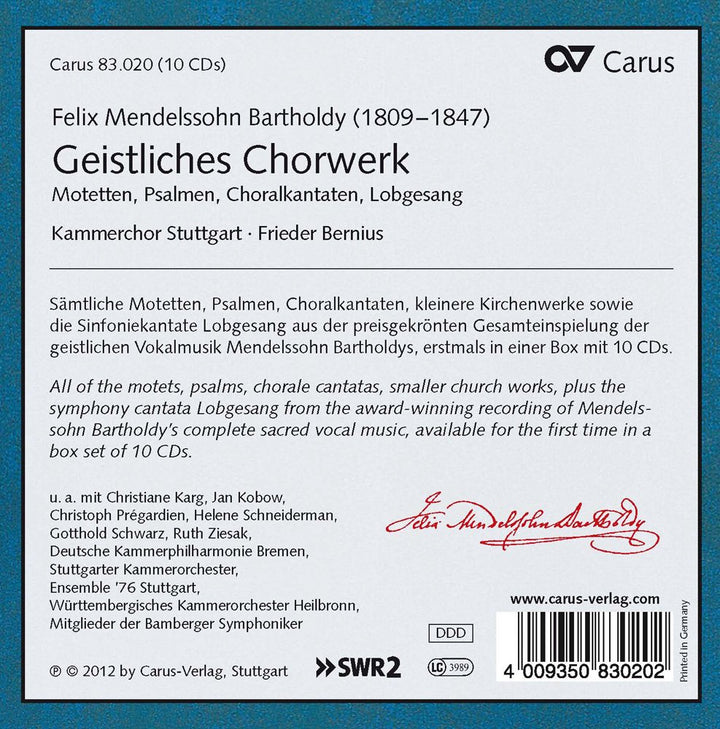 Mendelssohn: Geistliches Chorwerk, Audio-CD