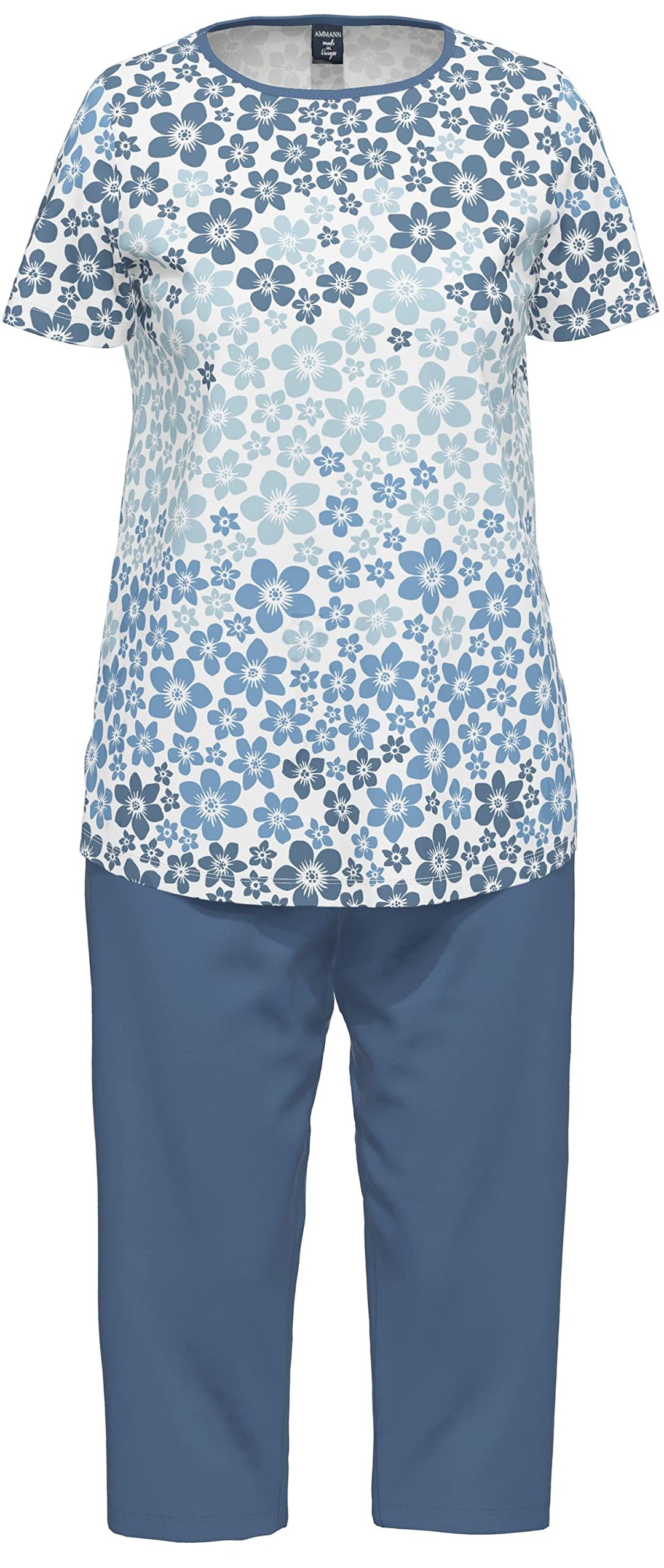 Ammann Damen Schlafanzug kurz mit Caprihose, Farbe:Federal Blue, Grösse:38