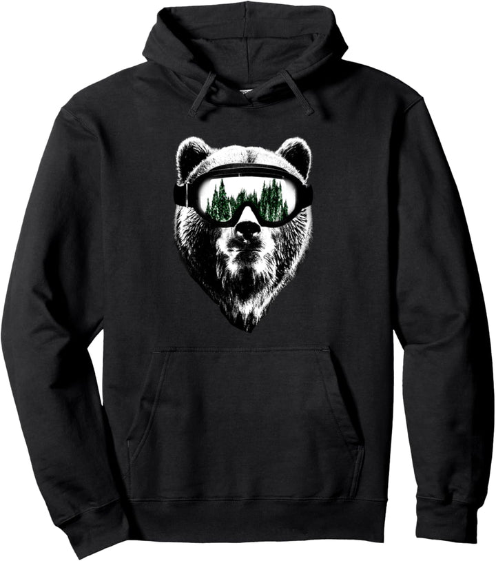 Bär mit Schnee Brille im Wald Geschenk Pullover Hoodie