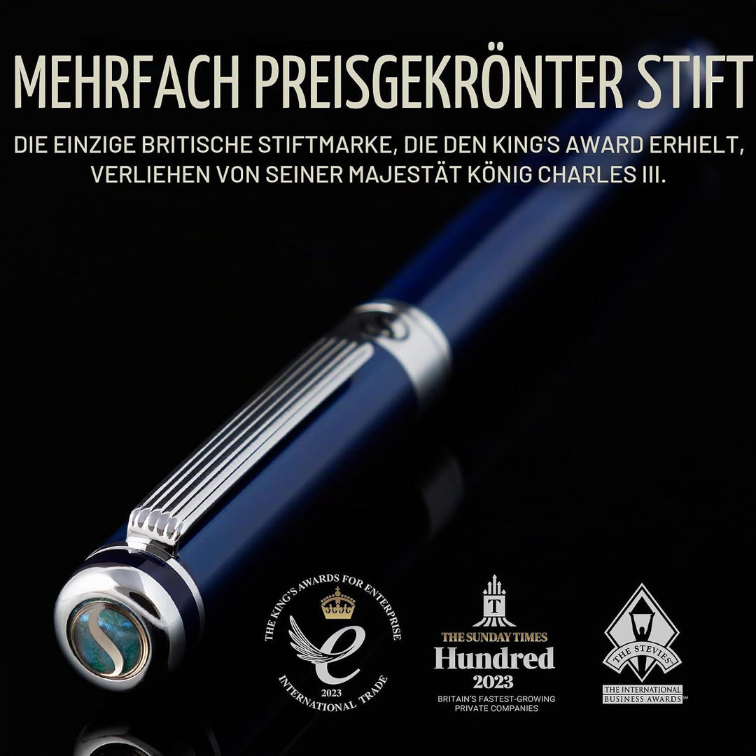 Scriveiner Kugelschreiber Midnight Blue - Hochwertiger Tintenroller mit Chromveredelung, schwarze Sc