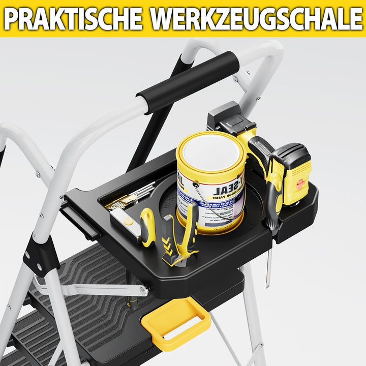 KINGRACK Trittleiter 5 Stufen klappbar, Leiter 5 Stufen 360 kg Tragfähigkeit, mit Werkzeugtray, Hand