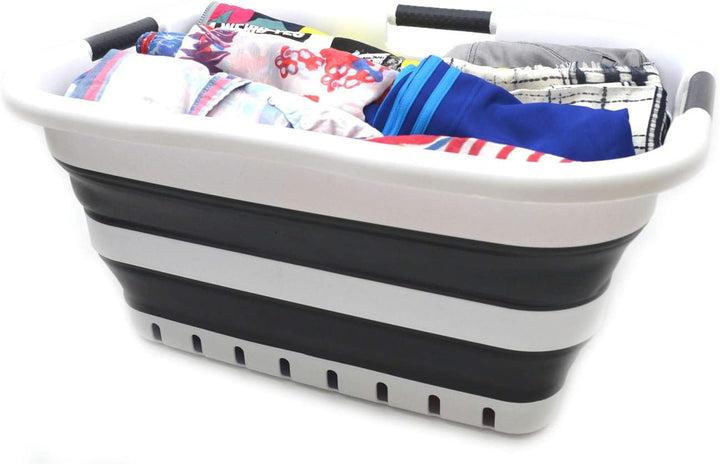 SAMMART 41L Collapsible 3 Handled Plastic Laundry Basket - Foldable Pop Up Storage Container/Organiz