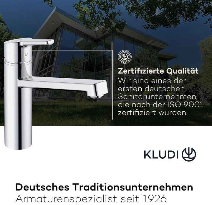 KLUDI-M3 Niederdruck Armatur Küche 360° schwenkbar, Wasserhahn Küche mit 1 Strahlart, Mischbatterie