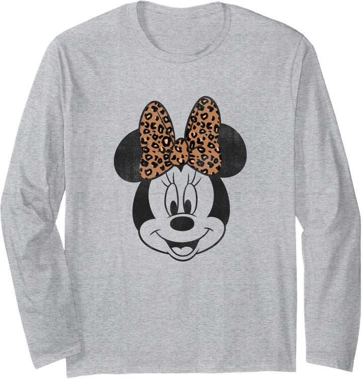 Disney Minnie Mouse Distressed Vintage Leopard Bow Face Langarmshirt