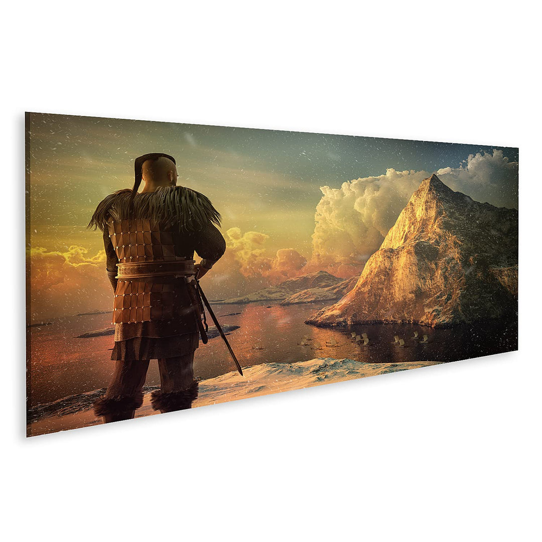 islandburner Bild auf Leinwand Wikinger Krieger Meer Schnee Berg Bilder Wandbilder Poster Leinwand 1