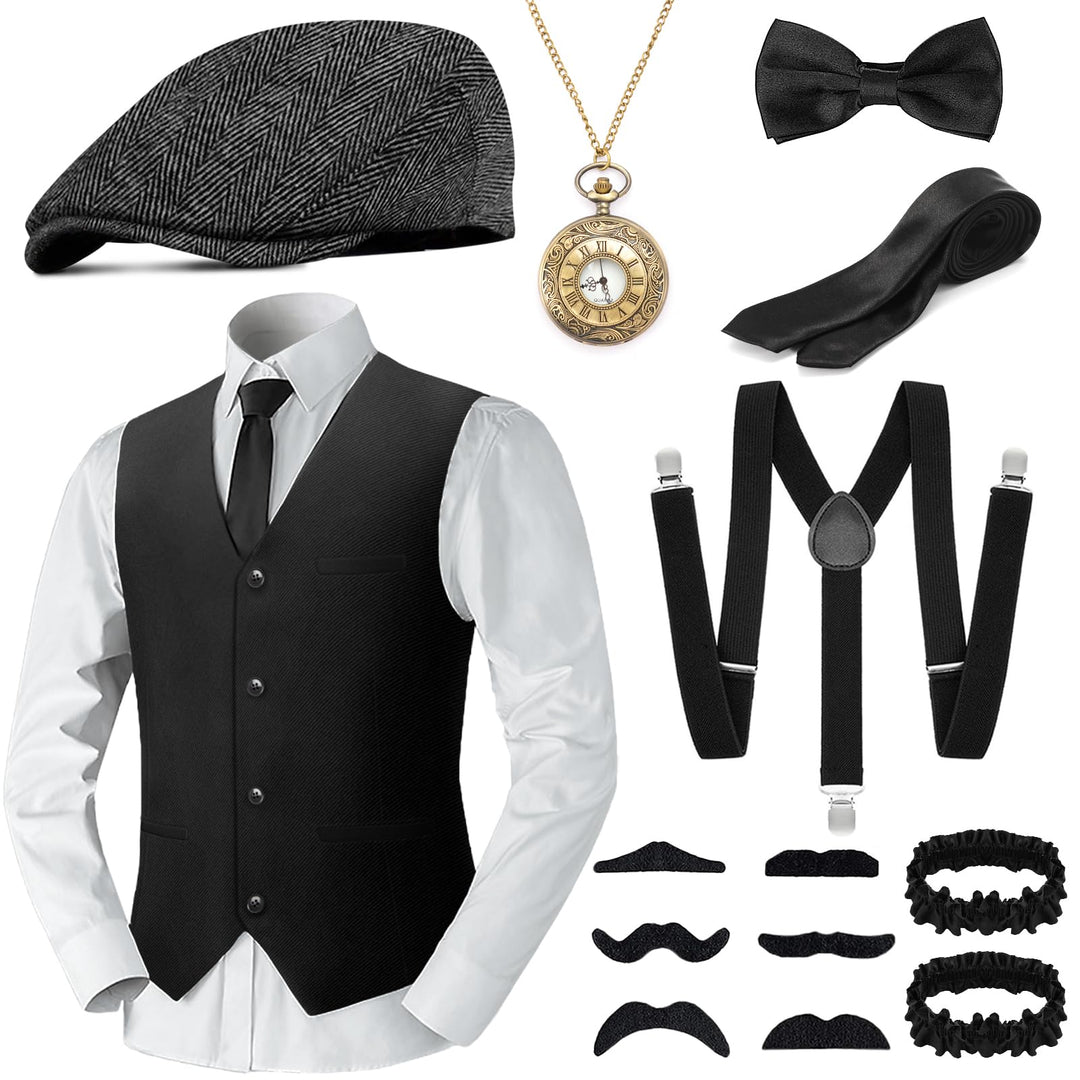 WEARXI 20er Jahre Herren Accessoires, Mafia Karneval Kostüm Herren, 20er Jahre Accessoires, Fasching