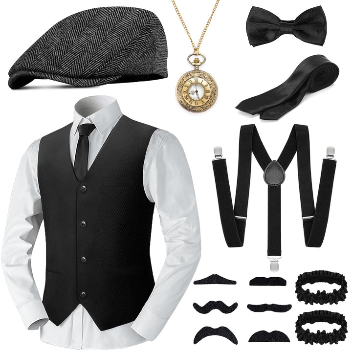 WEARXI 20er Jahre Herren Accessoires, Mafia Karneval Kostüm Herren, 20er Jahre Accessoires, Fasching
