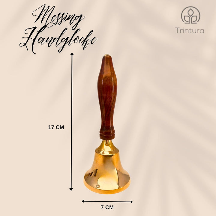 Messing Handglocke 17 cm Höhe mit Holz Griff Tischglocke Glocke