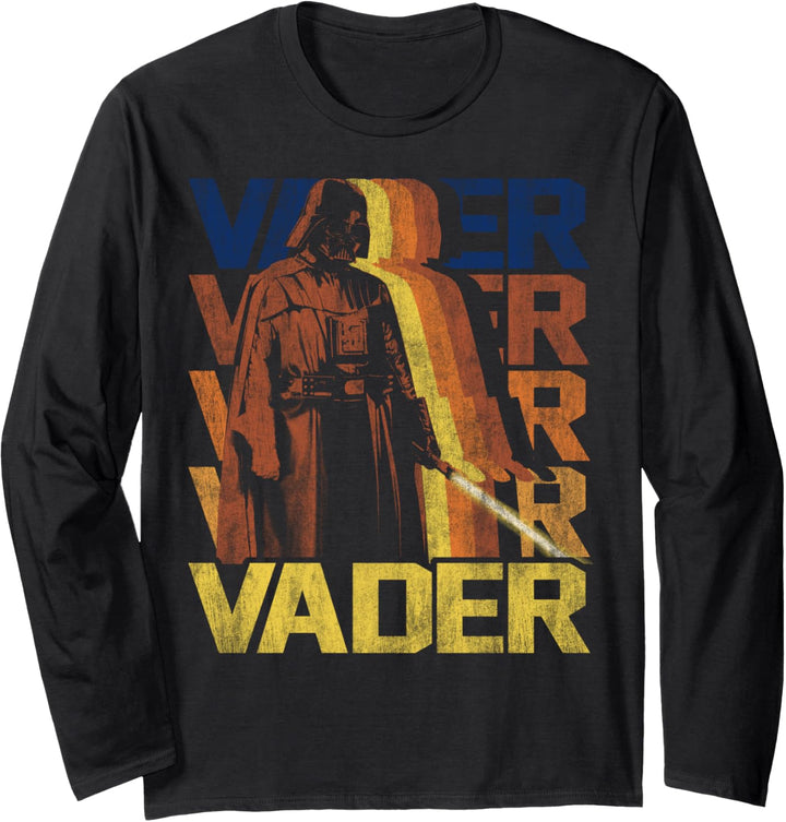 Star Wars Darth Vader Retro Stacked Text Langarmshirt