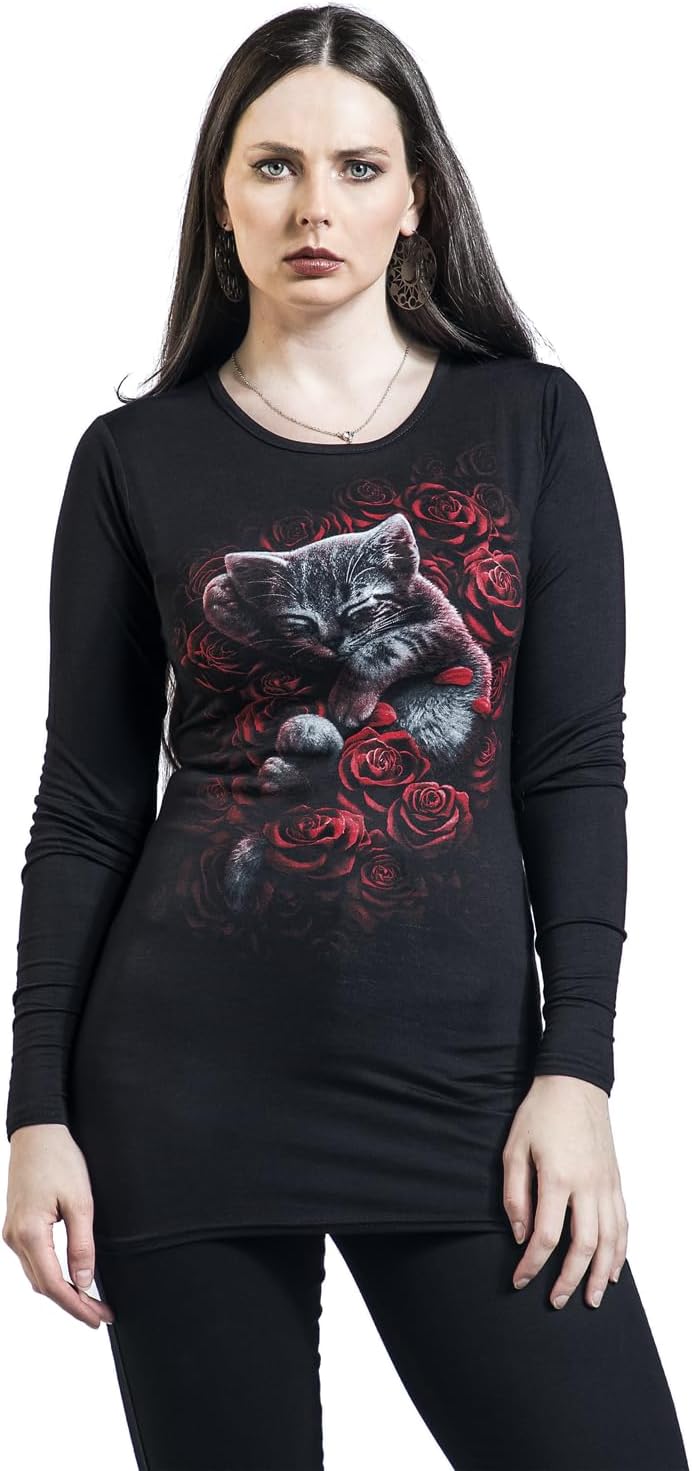 Spiral Bed of Rose Frauen Langarmshirt schwarz Everyday Goth, Gothic, Katzen, Rockwear S Schwarz, S