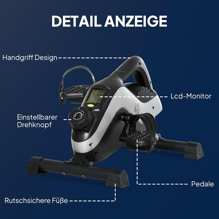 HOMCOM Mini Heimtrainer Pedaltrainer für Beintraining Pedal-Trainer mit LCD-Display Befestigungsgurt
