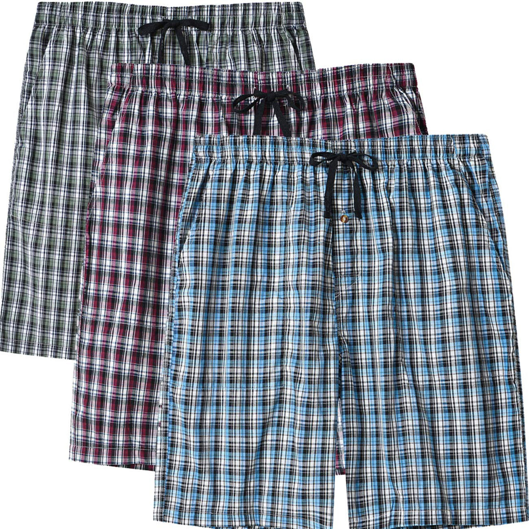 MoFiz Herren Kurze Pyjamahose Baumwolle Schlafshorts Karierte Schlafanzughose Freizeithose Karo Loun