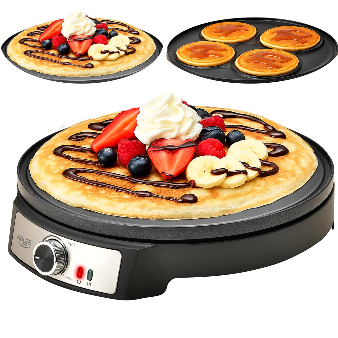 Adler Crêpe Maker [Ø 30cm] elektrisch mit Teigverteiler & Wender | Pfannkuchen Maker Platte mit Anti