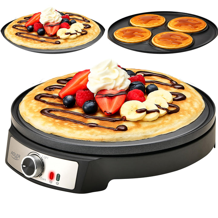 Adler Crêpe Maker [Ø 30cm] elektrisch mit Teigverteiler & Wender | Pfannkuchen Maker Platte mit Anti