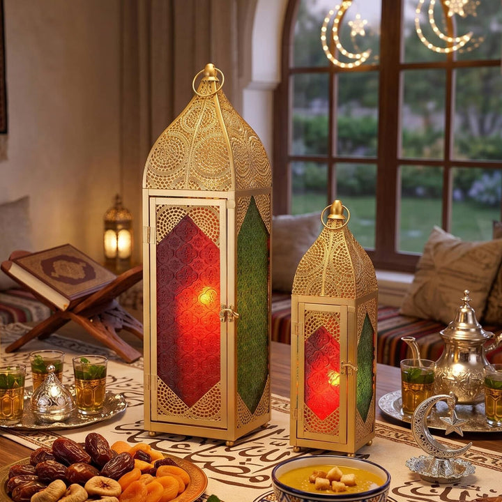 TRIROCKS 2er-Set Dekorative Ramadan-Kerzenlaterne aus Metall Orientalischer Kerzenhalter Arabische H