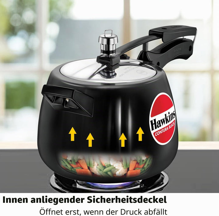 HAWKINS CB40 Harteloxiert Schnellkochtopf, Aluminium, 4 liters, Contura Schwarz 4-Liter, 4-Liter