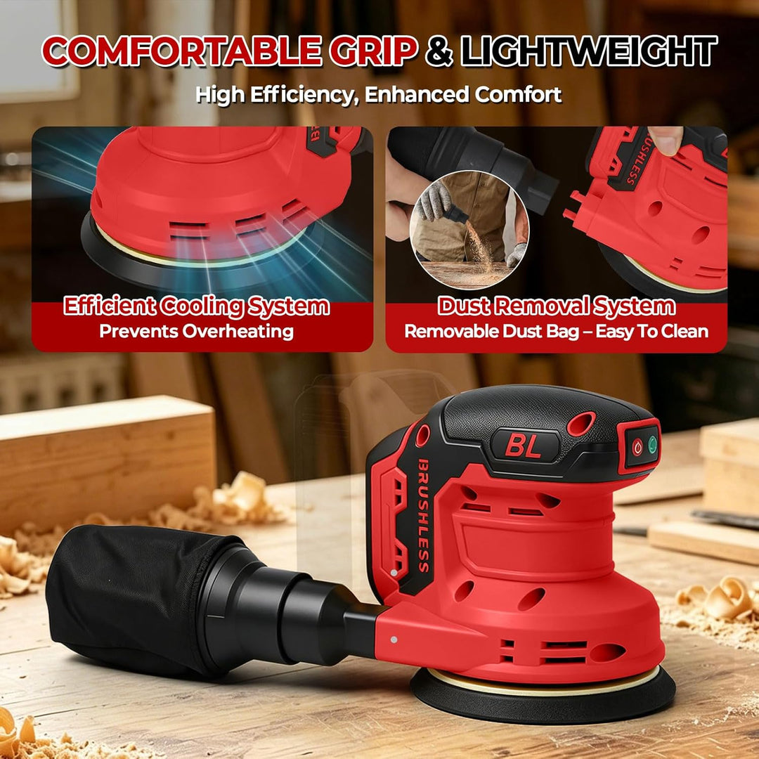 Akku-Exzenterschleifer, Kompatibel mit Milwaukee 18V Batterie, 3 Geschwindigkeiten, 9700-19000 U/min