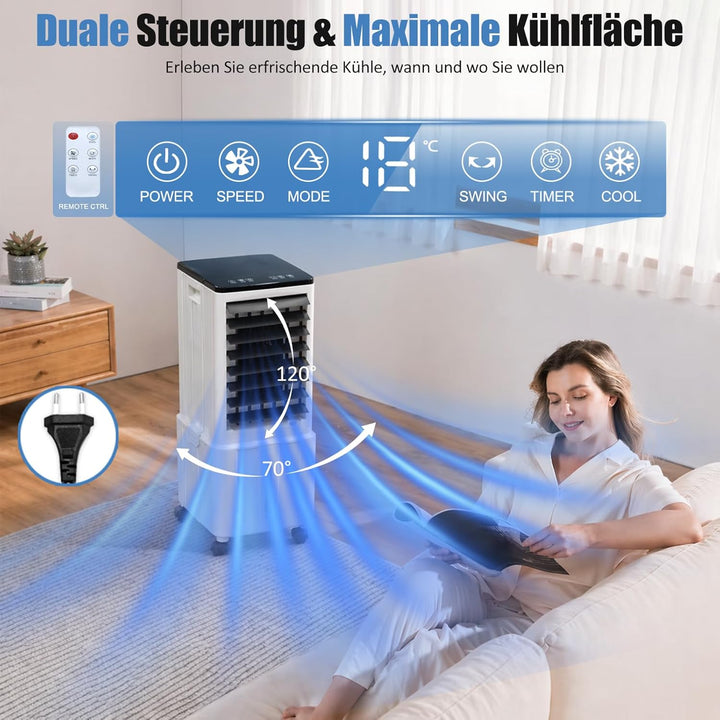 Klimaanlage Mobil, 14L 60W Klimaanlage ohne Abluftschlauch mit 12H Timer, 3 Modus, 40dB, 120°Oszilla