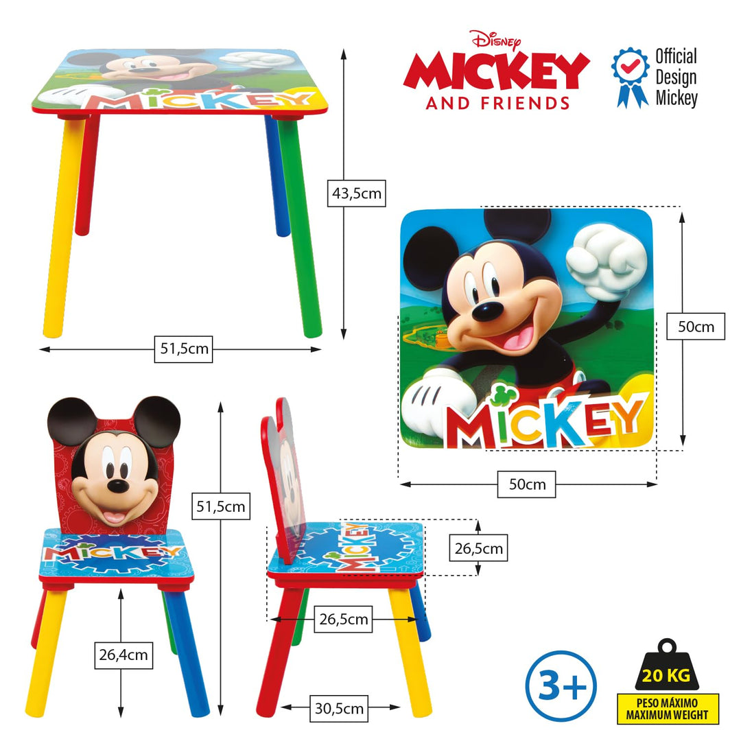 Disney Nixy Kids Mickey Mouse Holztisch und 2 Stühle, Set