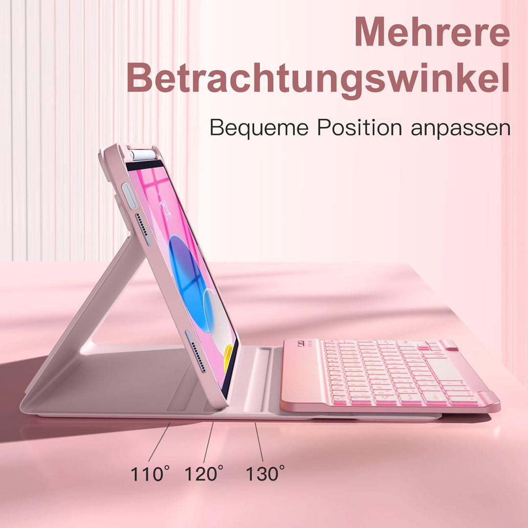 Vobafe Hülle mit Tastatur für iPad A16 11/10 Generation (2025/2022, 11/10.9 Zoll)- 7 Farben Beleucht