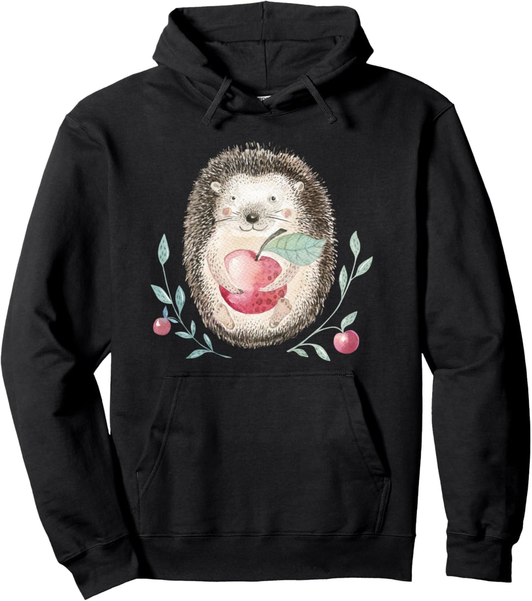Igel Aquarell mit Apfel Pullover Hoodie