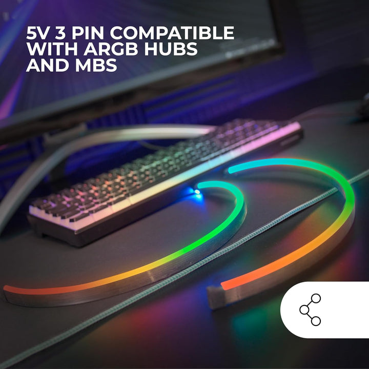 Mars Gaming MLT-TWO, 2x NEON ARGB 400mm LED Strips, 5V 3 Pin Kompatibel mit Hubs und MB ARGB, Flexib