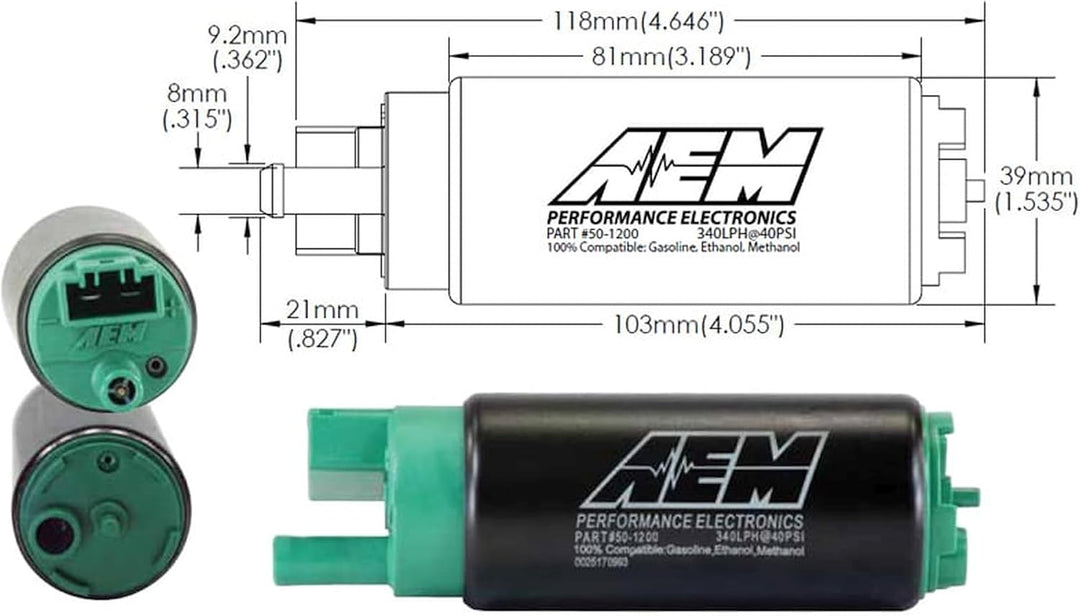 AEM 50-1200 E85 High Flow In-Tank Fuel Pump, Grün