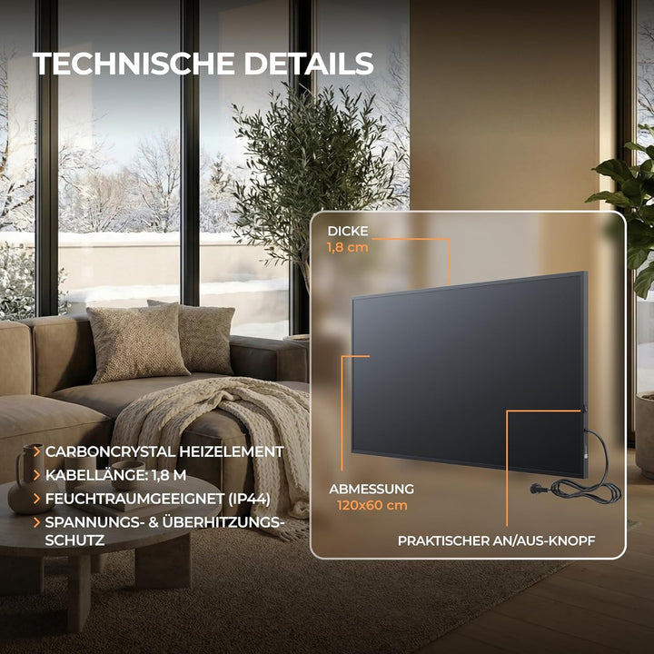 BR Bringer Infrarotheizung 1000 Watt - mit Thermostat und Fernbedienung - Infrarot Elektroheizung En