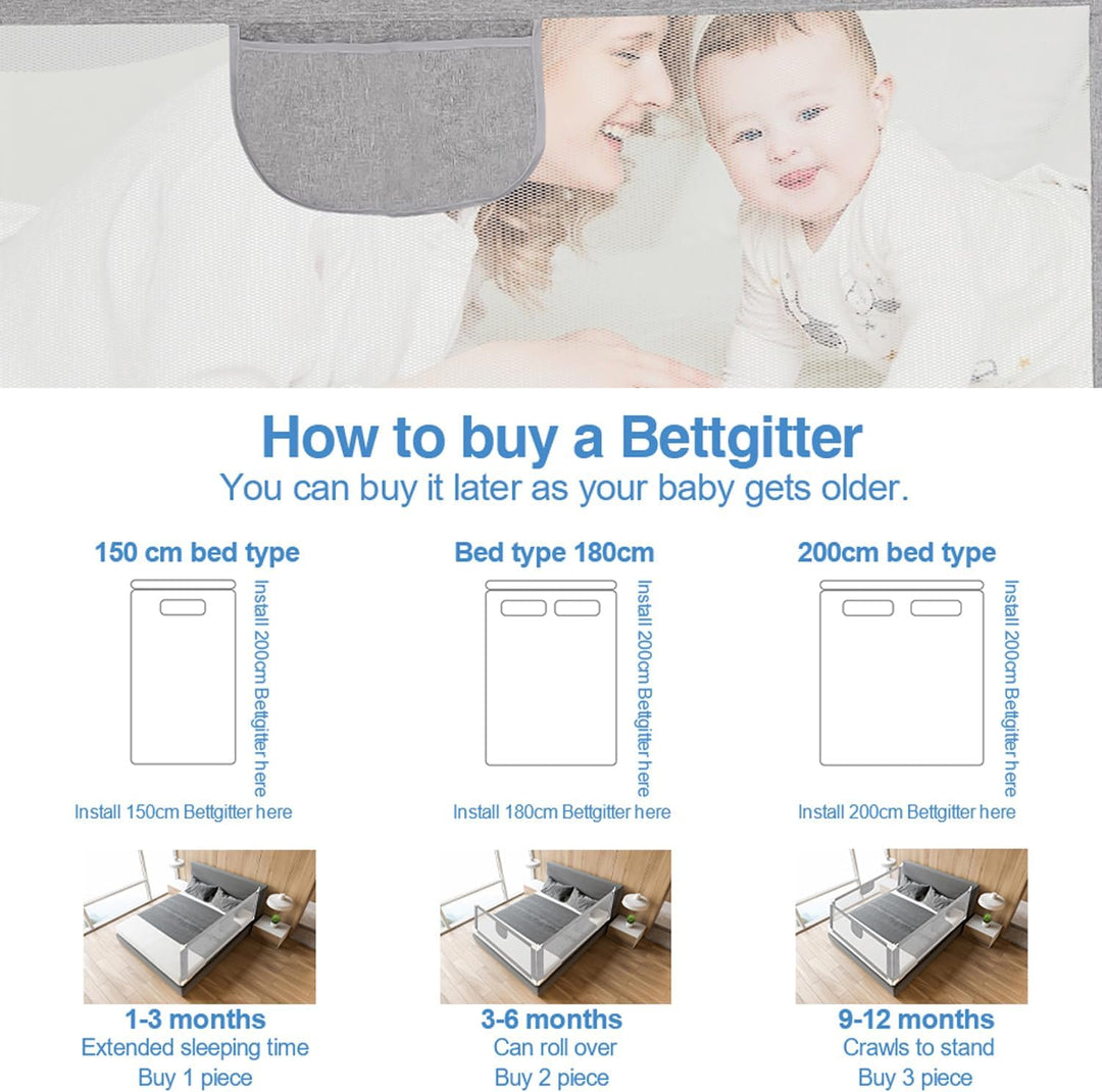 Ikodm Bettgitter Rausfallschutz 150cm Bettschutzgitter Kinderbettgitter, Kinderbettschutzgitter für