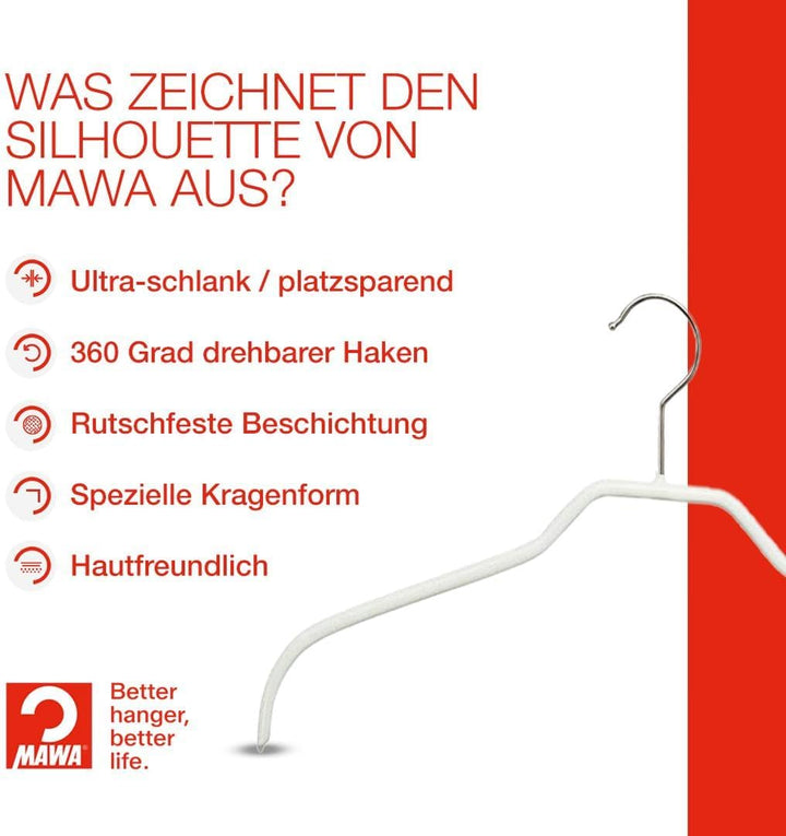 MAWA Kleiderbügel, Set mit 25 platzsparenden und rutschfesten Bügeln, ideal für Hemden und Blusen, m