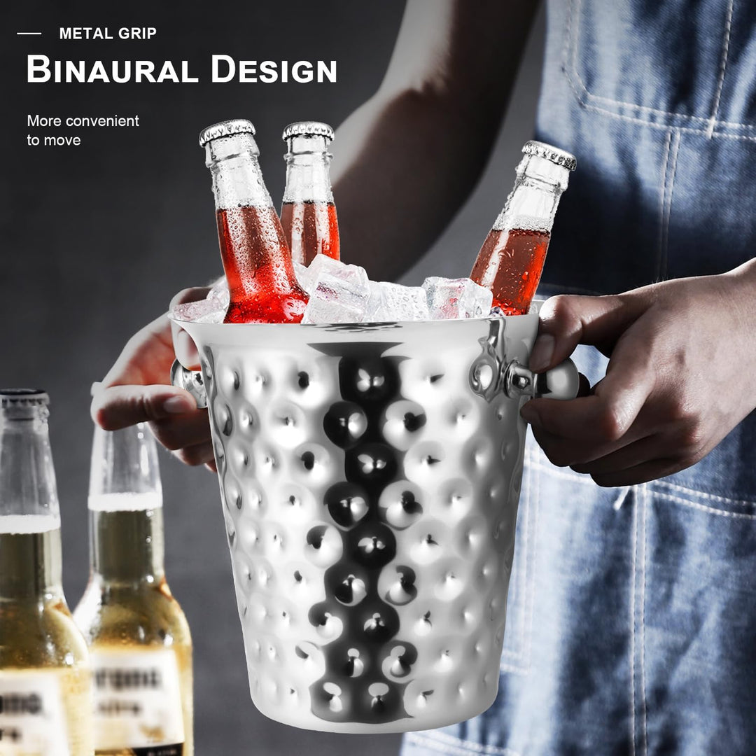 Sektkühler, Eiskübel Edelstahl 5l,Champagner Kühler mit Griff für Bar, Party, Grill (Silber), Silber