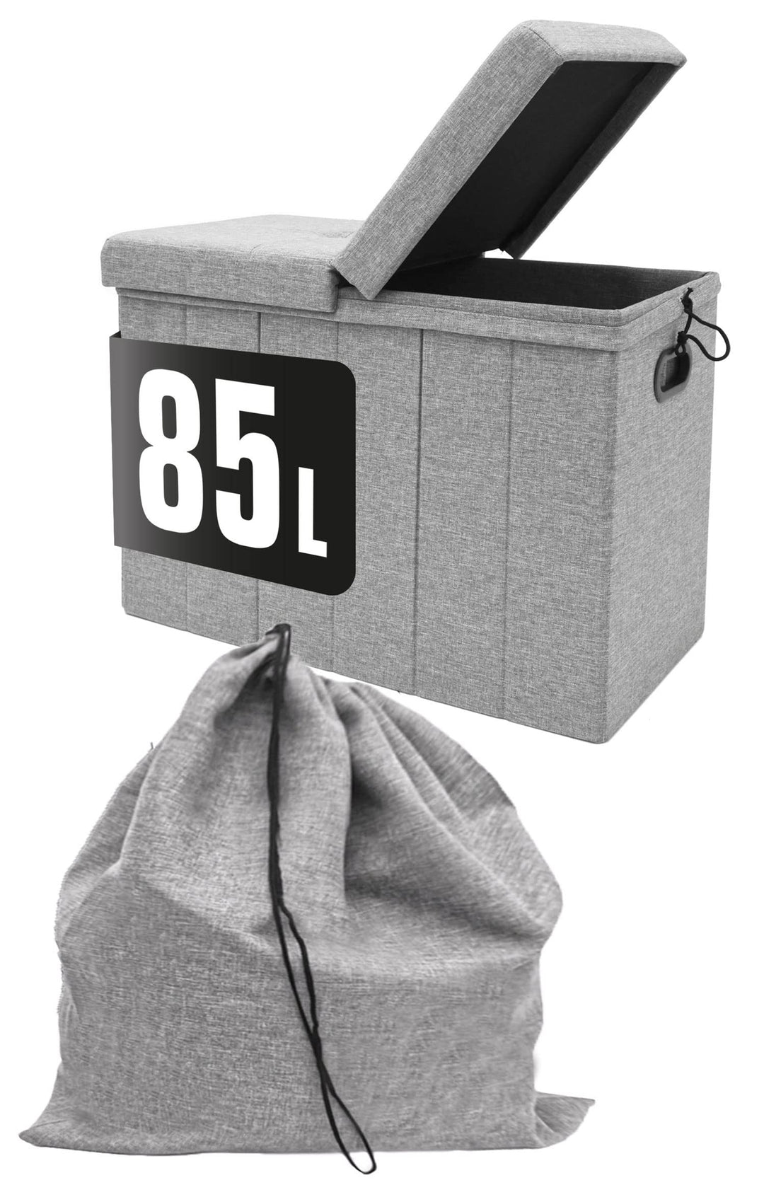 DuneDesign 85 Liter Wäschekorb mit Deckel & Wäschesack - 62x31 Wäschekorb mit Sitzfunktion - Faltbar