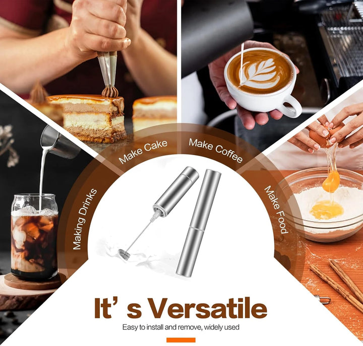 Edelstahl Milchaufschäumer, 3-in-1 Mini-Handmixer Elektrisch USB Wiederaufladbar, Schnellschaum, 3 S