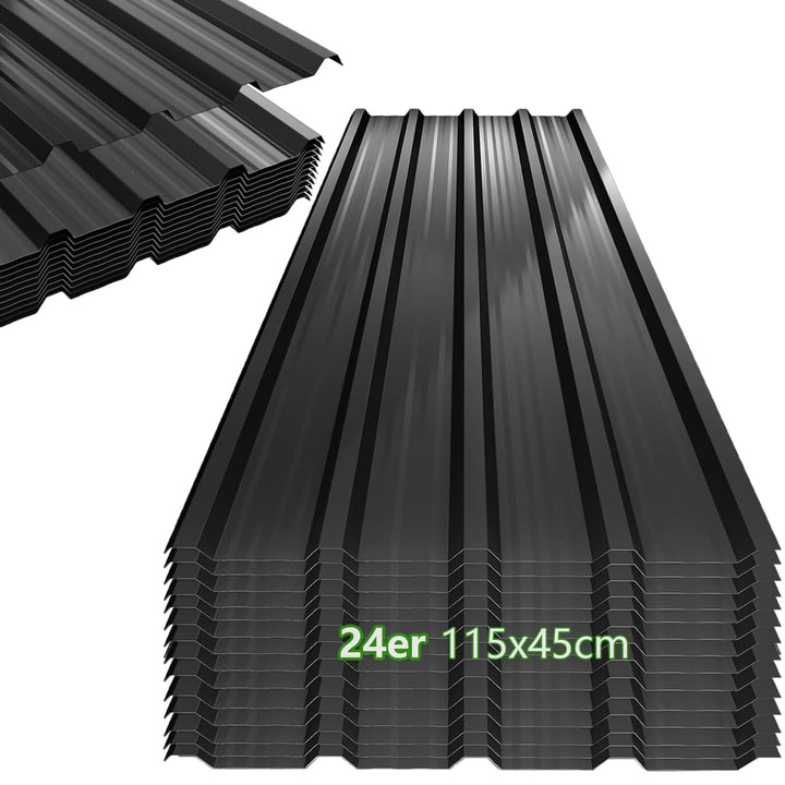 24er Set Profilblech Trapezblech, 115x45cm (12,42m²) Verzinkt Metall Dachplatten Wellblechplatten, S