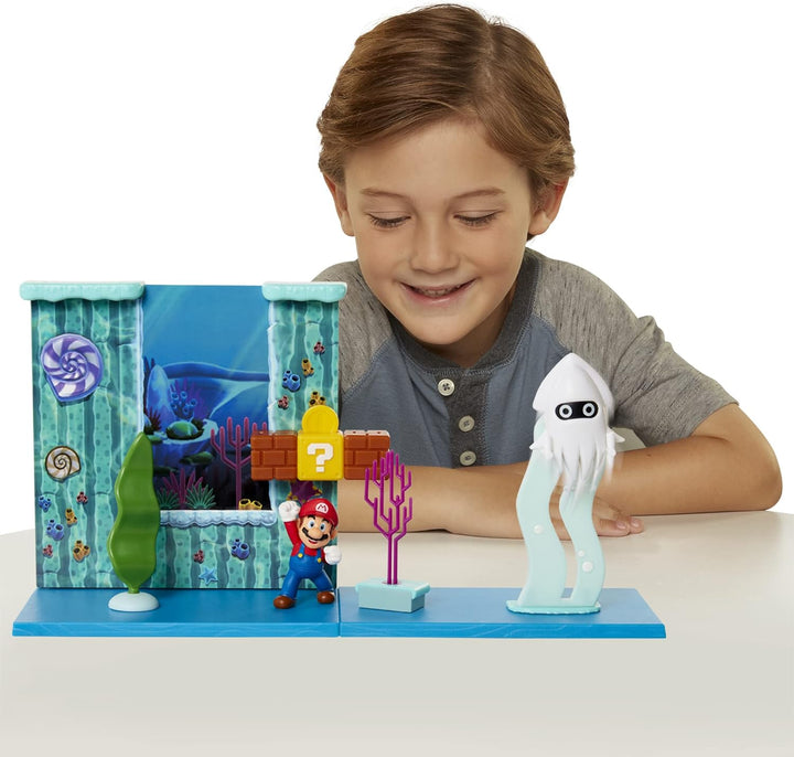 Nintendo Unisex Kinder - inkl. Nintendo Super Mario Spielset Unterwasser Welt inkl 6cm Mario Figur,