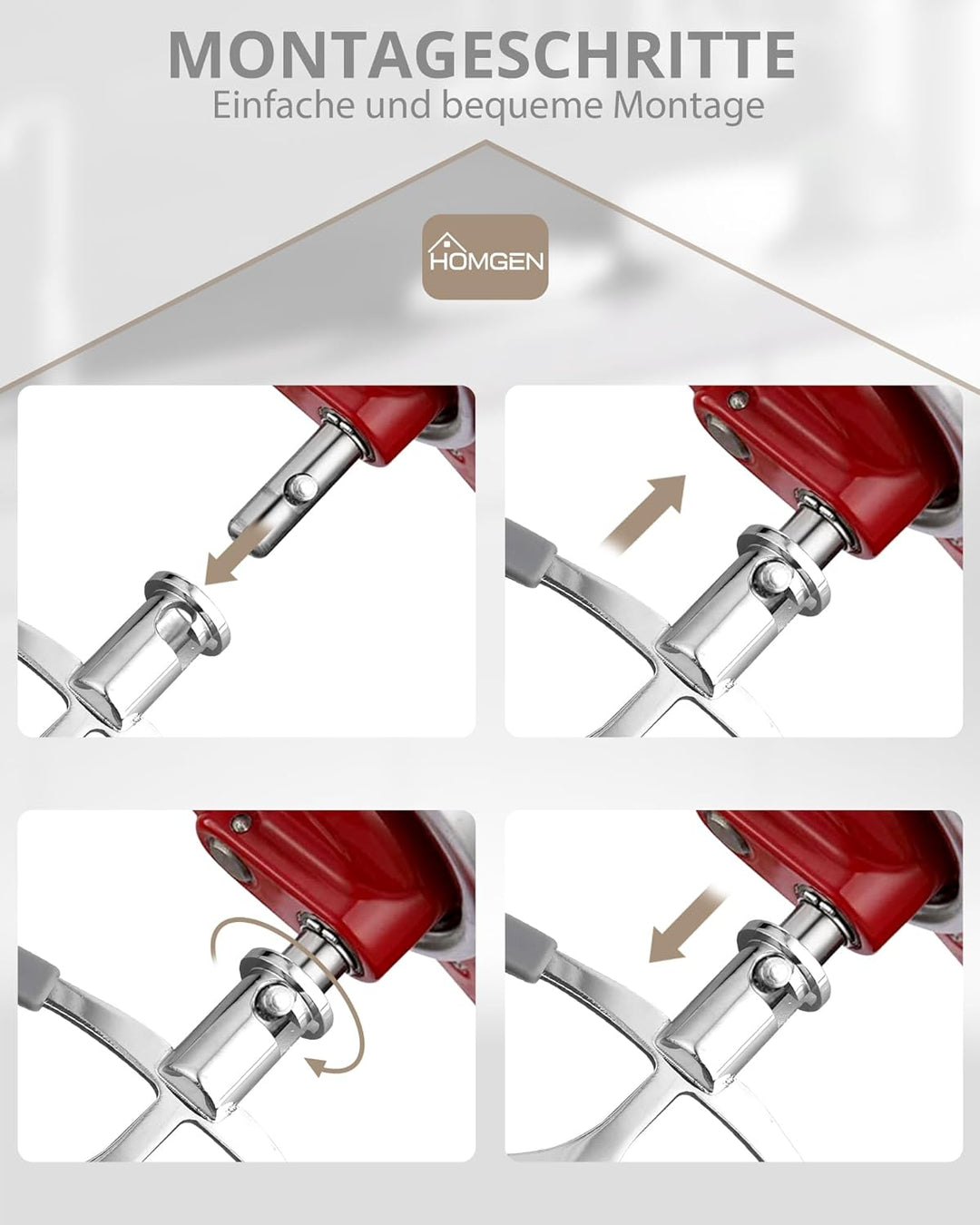 HOMGEN Flachrührer-Aufsatz aus Edelstahl für KitchenAid 4,5-5 Quart Kitchenaid Standmixer mit kippba