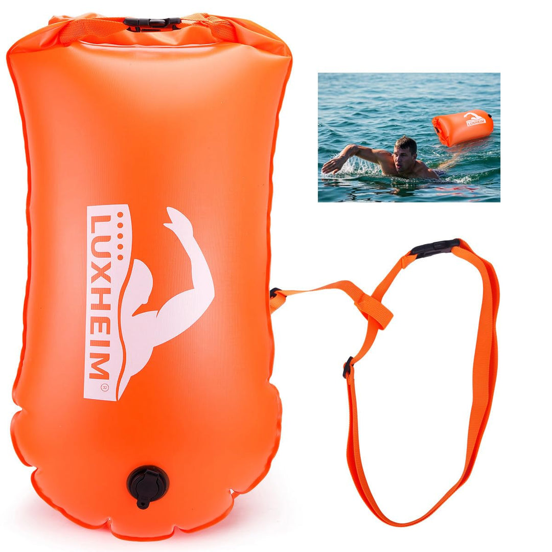 28L Schwimmboje Trockensack mit Doppelairbag, Aufblasbare Schleppschwimmer Boje für Erwachsene Freiw