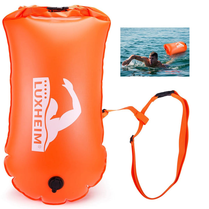 28L Schwimmboje Trockensack mit Doppelairbag, Aufblasbare Schleppschwimmer Boje für Erwachsene Freiw