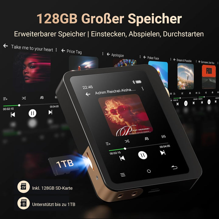 MECHEN 128GB Hi Res MP3 Player Bluetooth, Verlustfreier Hochauflösender Digitaler Ton, DSD DAC FLAC