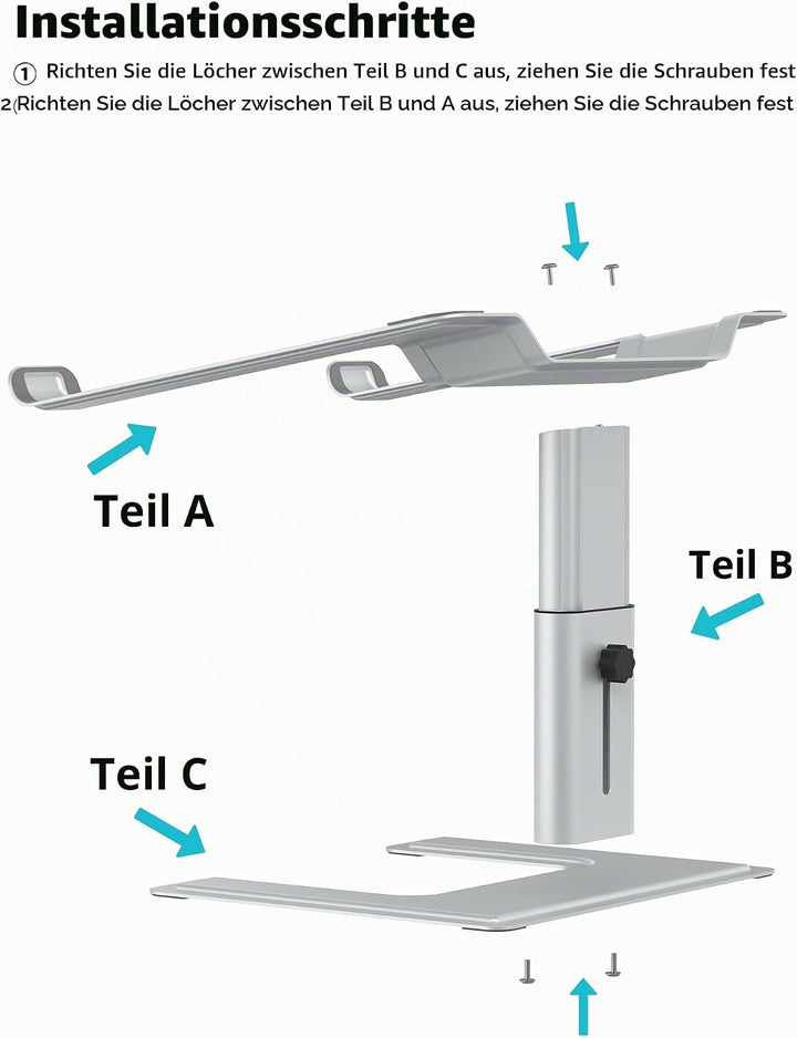 ALASHI Laptop-Ständer für Schreibtisch, Computer-Ständer, höhenverstellbar, ergonomischer Notebook-L