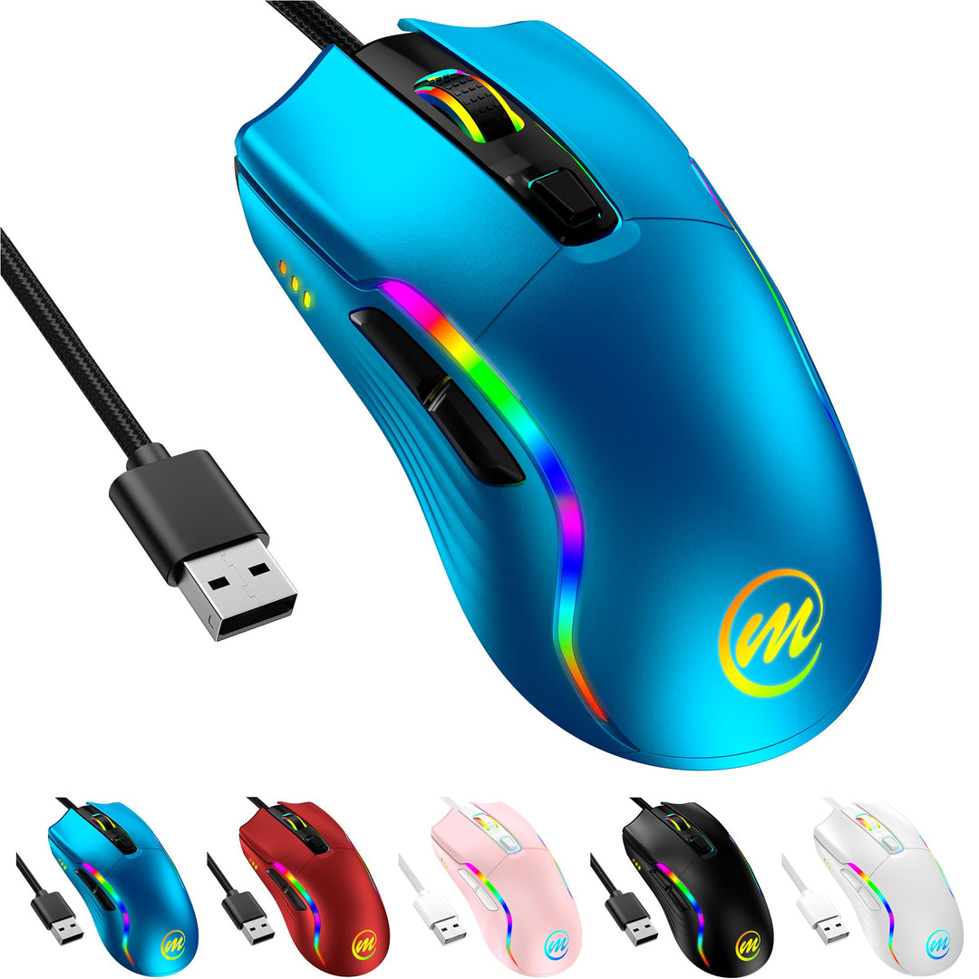 memzuoix Gaming Maus mit Kabel und LED-Lichtern – 12.800 DPI einstellbar, 6 Tasten, 12 RGB-Modi, Erg