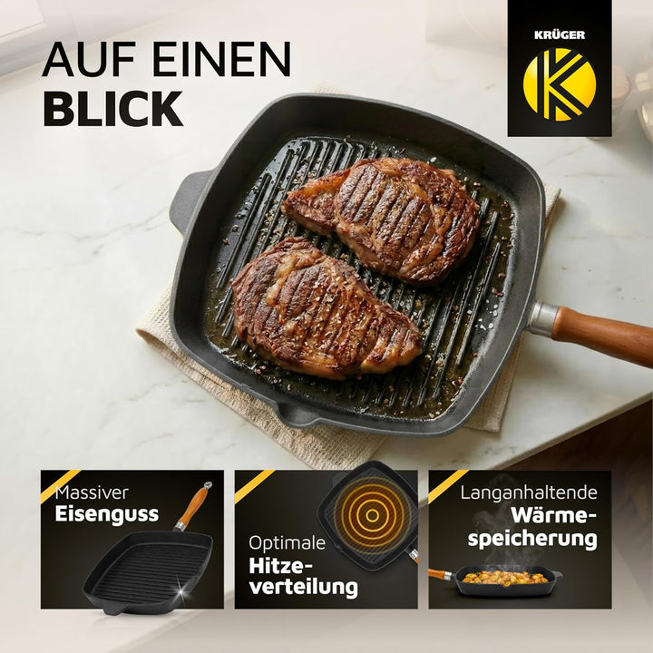 Eisenguss-Steakpfanne Rustica mit Rillenboden, 28 x 28 cm, Schwarz Rustica 28 x 28 cm Schwarz, Rusti
