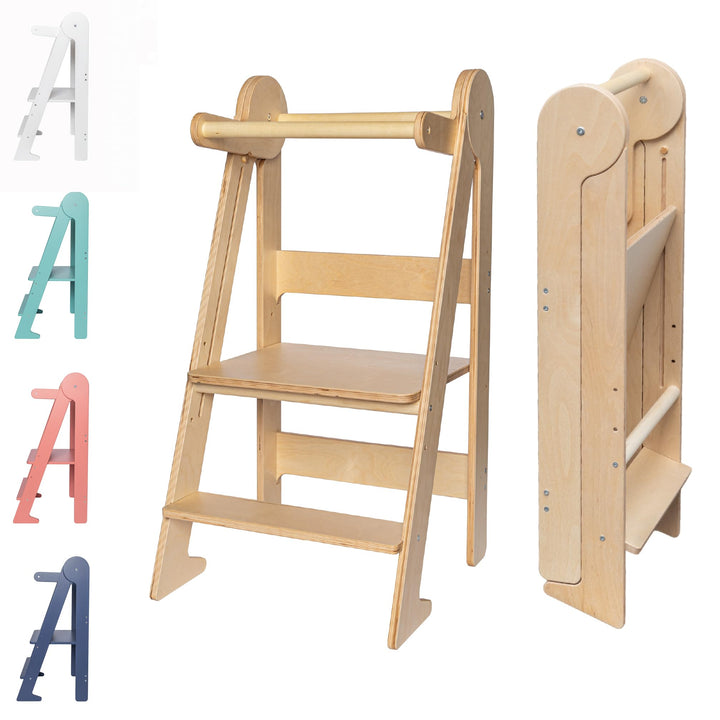 TOYBOX Montessori Kleinkind-Turm &amp; faltbarer Holz Tritthocker - Faltbare Küchenhilfe für Kleinkinder