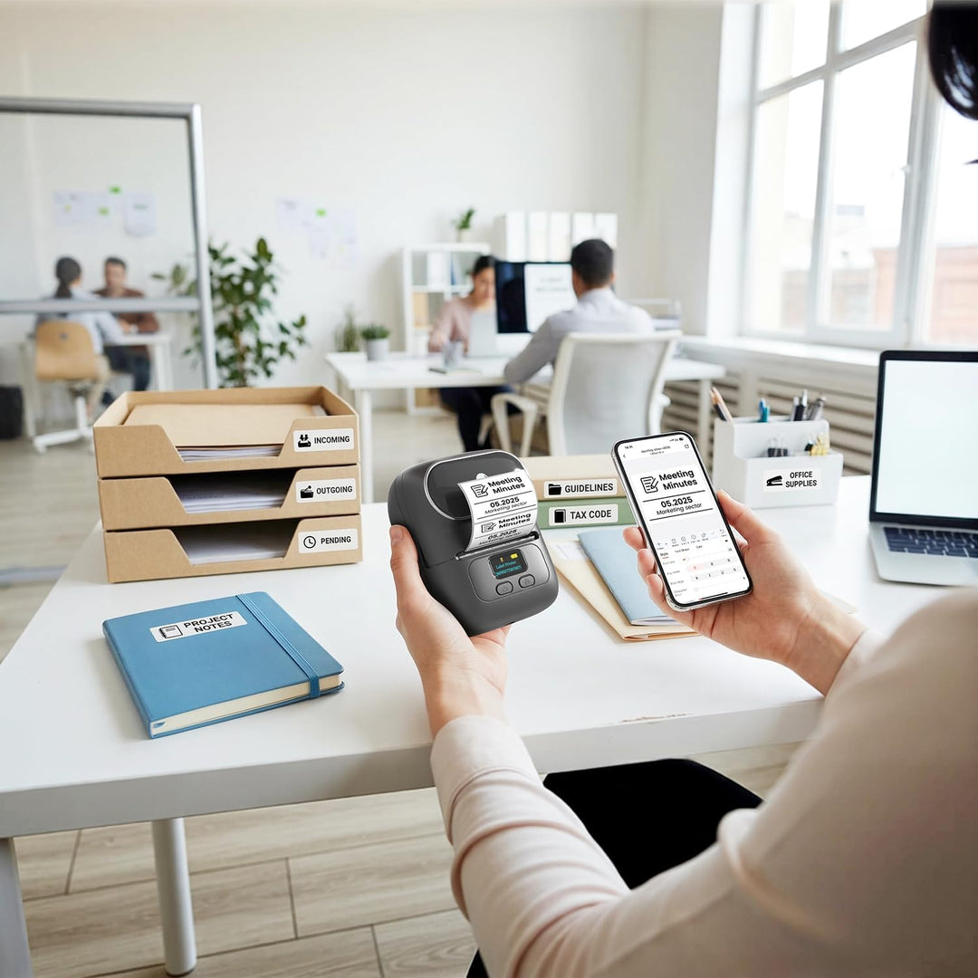 Phomemo M110 Etikettendrucker Bluetooth, Tragbarer Etikettendrucker Selbstklebend, Thermo Label Prin
